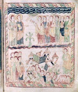 Ms 386 fol.25r Trompetli Melekler ve St. John Kıyametinden Dünya Sarsılıyor by French School
