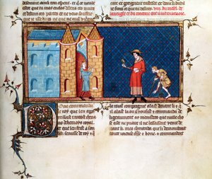 Ms 5080 fol.373r İki cüzamlı yalvarıyor, Le Miroir Historial, Vincent de Beauvais tarafından by French School
