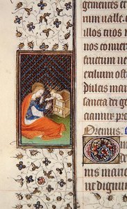 Ms 62, f.205v: Bakire ve Çocuk, bir Fransız Saatler Kitabından detay, c.1445-50 (parşömen) by French School