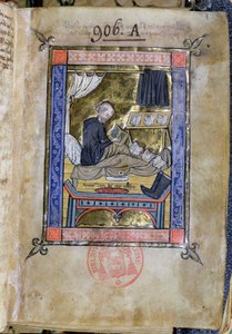Ms 753 Fol.9 Monk yatağında yazıyor, Guillaume de Tournai tarafından Flores Bernardi