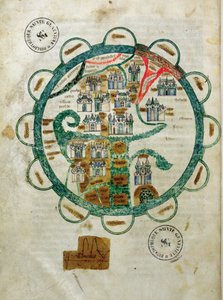 Ms 782 fol.16v. Bir küre şeklinde dünya haritası, Grandes Chroniques de Philippe le Hardi