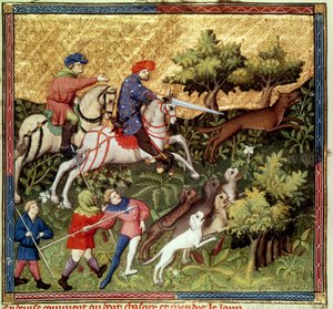 Bayan Fr 616 fol.96v Kurt avı, Gaston Phebus de Foix