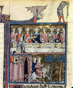 Ms Fr 95 f.326 Kral Arthur ve Masanın Etrafındaki Şövalyeleri, lHistoire de Merlin