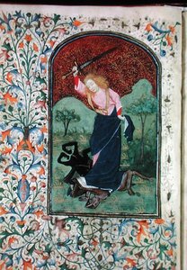 Ms Gen 288 f.84v Bir canavarla güreşmek, c.1460 (parşömen) by French School