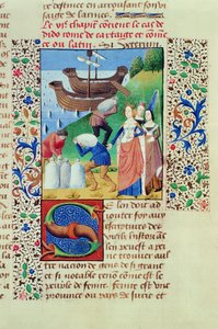 Ms Hunter 208 f.67r Dido, Sychaeus Hazinesine binerken, Prenslerin Düşüşünden, Giovanni Boccaccio (1313-75) 1472 by French School