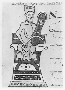 Bir crouth oynayan müzisyen by French School