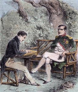 Napoleon a Sainte-Helene - Napolyon anılarını Emmanuel de las Cases'in oğlu Emmanuel Pons de Las Cases'e (1800-1854) yazdırır, - Emmanuel de las Cases'den, Napoleon, Memorial de Sainte-Helene by French School