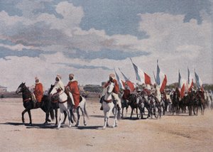 Yerli Spahiler büyük bir ihtişam içinde bir fantaziye gidiyor, pankartlar yerleştiriyor - “” Askeri Albümde” - Spahiler by French School