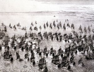 Deniz savaşı - gravür by French School