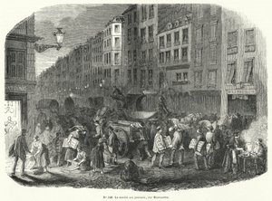 Gazete pazarı, Rue Montmartre, Paris (gravür) by French School
