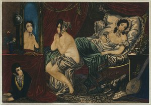 Gece, yatma vakti, 19. yüzyılın başları (renkli gravür) by French School