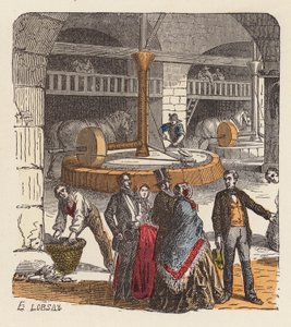Zeytinyağı üretimi (renkli gravür) by French School