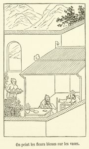 Vazolara mavi çiçekleri boyuyoruz (gravür) by French School