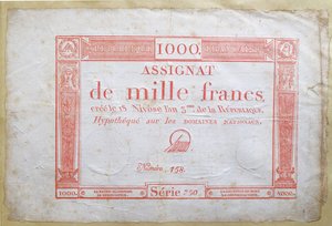 Bin frank banknot, 1795 (kağıt üzerine mürekkep) by French School