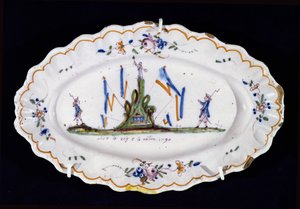 Vive le Roi et la Nation 1790, Nevers atölyesi, (seramik) yazıtlı oval plaka by French School