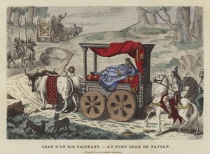 Yatan bir kral taşıyan öküz arabası by French School