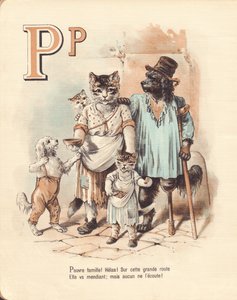 P: Köpek yavrusu, yoksulluk Zavallı aile! Yazık! Bu yüksek yolda dilenciye gider; ama hiçbiri onu dinlemiyor. by French School