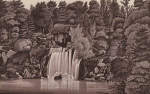 Paris: Bois de Boulogne şelalesi (lito) by French School
