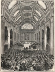 Paris, Adalet Sarayı - Resmi bir tören sırasında Salle des Pas Perdus - Edmond Texier tarafından “Tableau-de-Paris”te Gravür 1852 by French School