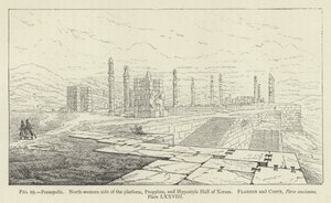 Persepolis, platformun kuzey-batı tarafı, Propylaea ve Xerxes Hipostil Salonu by French School