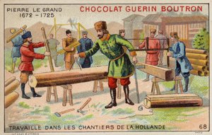 Hollanda tersanelerinde çalışan Büyük Peter (chromolitho) by French School