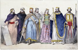Pharamond, Clodion, Merovee, Childeric, Clotilde, Clovis 1er ve Childebert 1er - “Fransız monarşisi baskılarda”” by French School