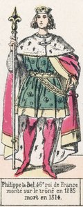 Fransa'nın 46. kralı Philippe-le-Bel 1285'te tahta çıktı, 1314'te öldü (renkli gravür) by French School