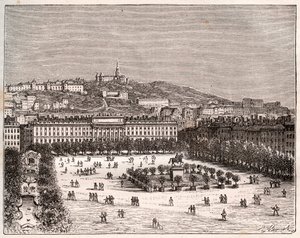 Place Bellecour veya Place Louis-le-Grand - la plus grande place de Lyon - V.-A. Malt-Kahverengi. 1884 by French School