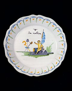Davul üzerinde oturan bir cin ile süslenmiş tabak ve The Three Order of the Nation (seramik) by French School