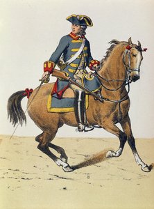 Bir ata binmiş c.1750 polis memuru, 19. yüzyıl (renkli gravür)
