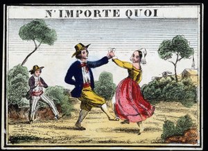 Boru sesiyle popüler dans - gravür by French School