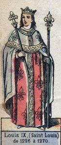 Saint Louis (1214-1270) (Kapetliler hanedanı) olarak bilinen Fransa'nın Louis IX portresi. 19. yüzyılın sonlarında illüstrasyon. by French School