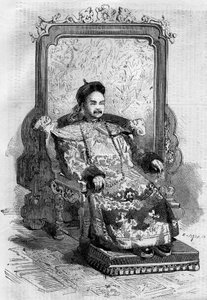 Qing Hanedanlığı'nın Çin İmparatoru Xianfeng'in (1831-1861) portresi. Gravür “” Le Monde Illustré” n°199, 2 Şubat by French School
