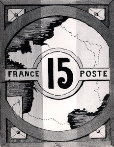 19. yüzyılın sonlarında Fransa haritasını gösteren posta pulu (lito) (s/b fotoğraf) by French School