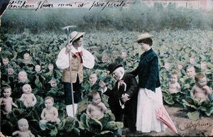 Bebek arayan bir çifti gösteren kartpostal by French School