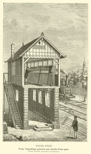 Poste-Vigie, Bir istasyonun etrafında genel geçiş için, Mekanizmayı gösteren dikey bölüm (gravür) by French School