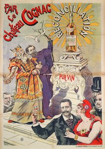 Uzlaşmanın destekleyicisi olarak konyak reklamı afişi, 1890-95