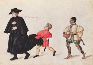 İspanyol Hizmetçi Çocuk ve Köle ile Rahip by French School
