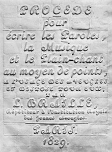 Körlerin kullanımı için Noktalar aracılığıyla Sözler, Müzik ve Düz ilahi yazma süreci ve Louis Braille tarafından onlar için düzenlenmiş, 1829 by French School
