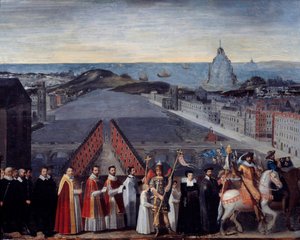 Pont Neuf Anonim tablosunda Saint Michel du Mont hacılarının Paris reçeli alayı. 17. yüzyıl. Boyut 0.80 x 1.05 m Paris, Carnavalet Müzesi by French School