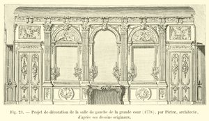 Büyük avlunun sol odasının dekorasyonu için proje, 1778, mimar Pietre tarafından orijinal çizimlerinden by French School