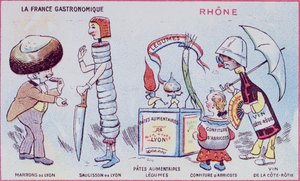 Rhone bölgesinin yemek spesiyalitelerinin çocukları için promosyon ve eğitim kartı, c.1900 by French School