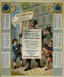 1887 reklam Canavy Freres terzileri ve tuhafiyeler için promosyon takvimi, c.1886 by French School