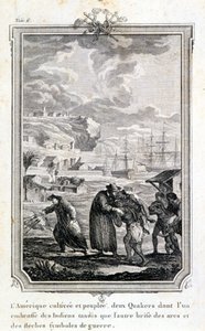 Amerika Kızılderililerini müjdelemeye çalışan Quaker misyonerleri - gravür by French School