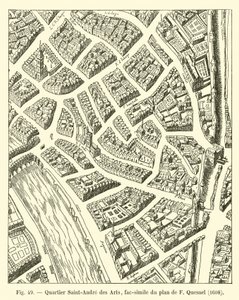 Saint-Andre des Arts bölgesi, F Quesnel tarafından planın tıpkıbasımı, 1608 by French School