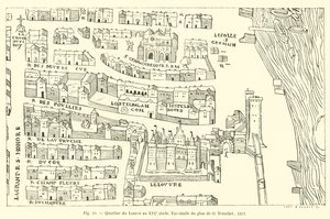 16. yüzyılda Louvre bölgesi, O Truschet tarafından planın tıpkıbasımı, 1552 by French School
