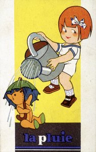 Yağmur temsili: sulama kabı olan bir kız by French School