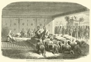 Seyyahın Laos kralları tarafından kabulü (gravür) by French School