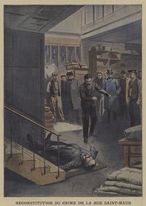 Paris, Rue Saint-Maur'da bir cinayetin yeniden inşası (renkli taş) by French School
