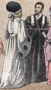 Asya'da dini kostümler: Japonya'dan iki şinto rahibi - Gravür - Asya'da dini kostümler: Japonya'dan iki şinto Rahibi - Gravür - Özel koleksiyon by French School